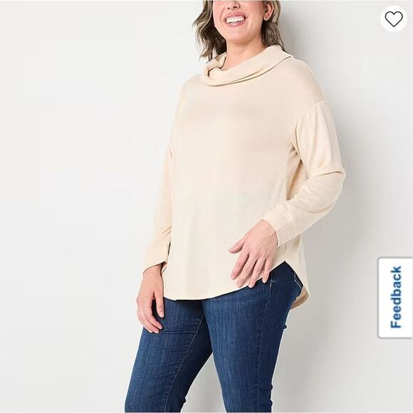 NWT ST. JOHN’S BAY Women’s Tunic Top XL Beige Long Sleeve Cowl Neck Curved Hem - Picture 3 of 15